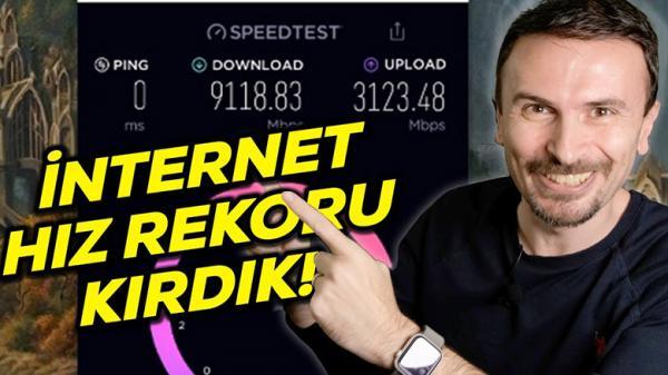 ویدئویی از تست سرعت اینترنت فیبرنوری خانگی ترکیه: دانلود 9100 مگابیت، آپلود 3100 مگابیت، پینگ صفر